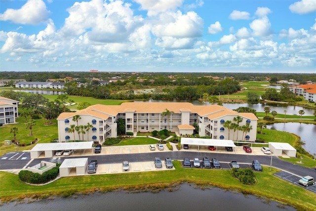 aerial view with a water view