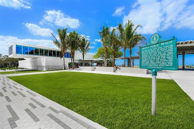 view of home's community featuring a lawn and a water view