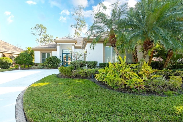 view of front of property with a front lawn