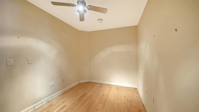 unfurnished room with ceiling fan and light hardwood / wood-style floors