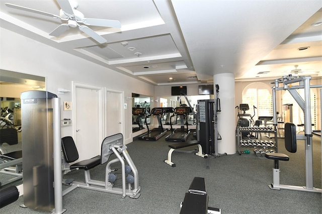 workout area with ceiling fan