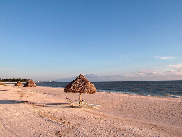 property view of water featuring a beach view