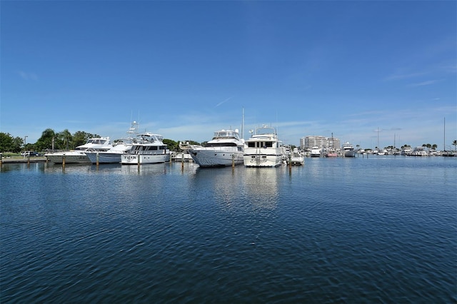 view of dock with a water view