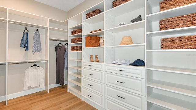 walk in closet with light wood-type flooring