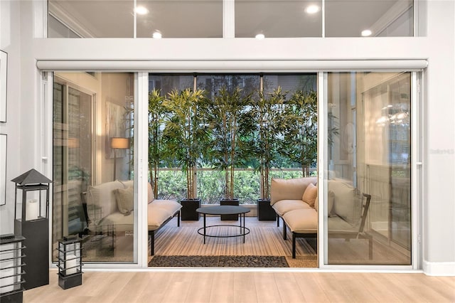 doorway to outside featuring wood-type flooring