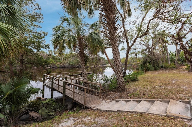 view of dock with a water view