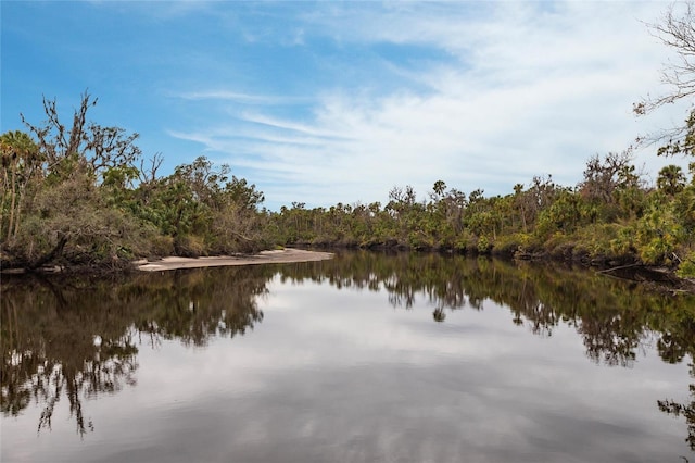 property view of water featuring a wooded view