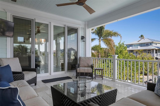 view of patio with outdoor lounge area, outdoor dining space, and ceiling fan