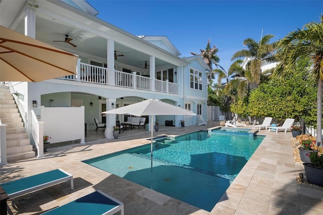 718 Key Royale Dr, Holmes Beach, FL 34217 - view of pool with a ceiling fan, a patio, and fence