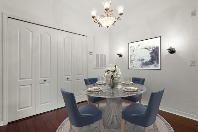 dining room featuring dark wood-type flooring and a notable chandelier