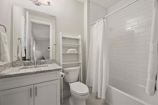 full bathroom with vanity, toilet, and shower / bath combination with curtain