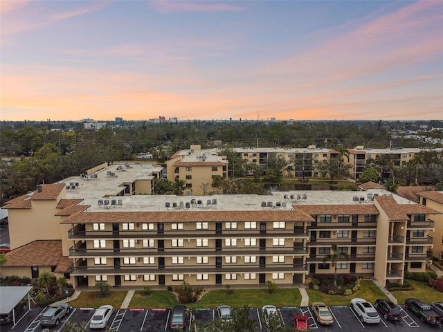 view of aerial view at dusk