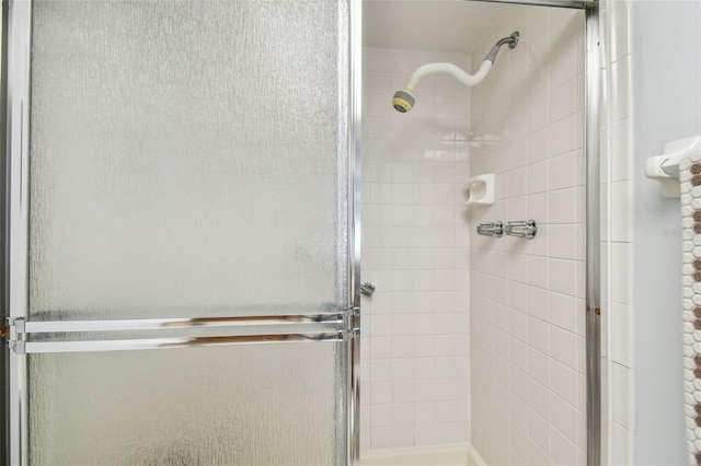 bathroom featuring a shower with shower door