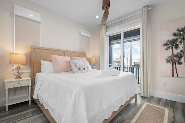 915 N Shore Dr, Anna Maria, FL 34216 - bedroom with baseboards, recessed lighting, wood finished floors, and access to exterior