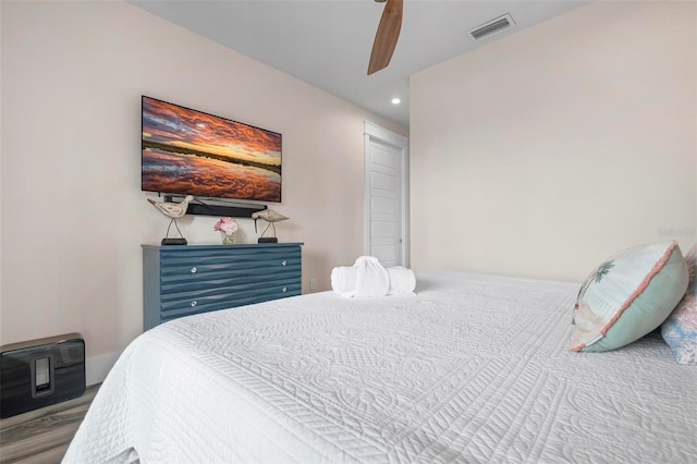 915 N Shore Dr, Anna Maria, FL 34216 - bedroom with recessed lighting, ceiling fan, and visible vents