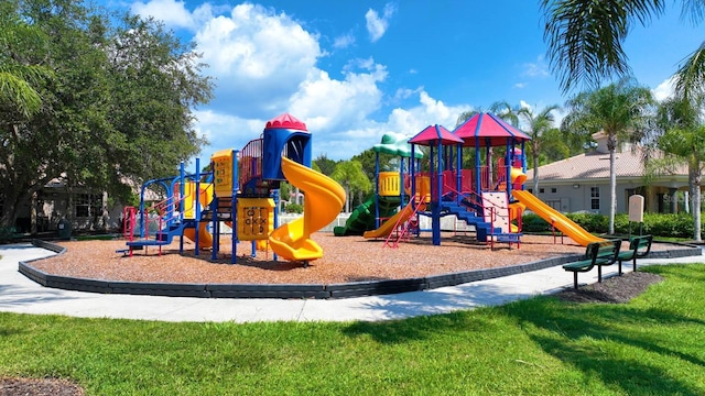 view of play area with a lawn