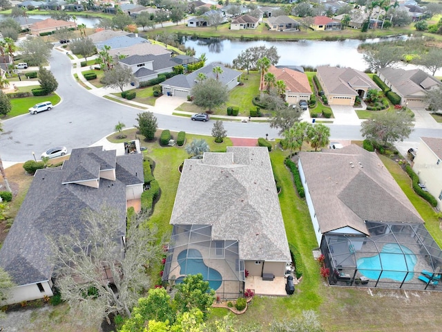 aerial view with a water view