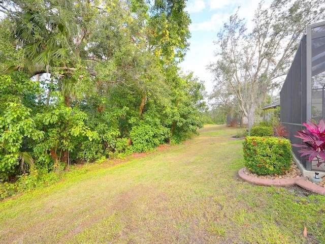 view of yard with a lanai