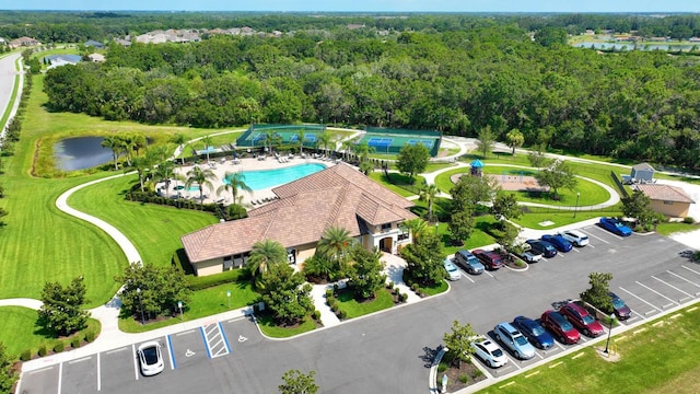 aerial view with a water view