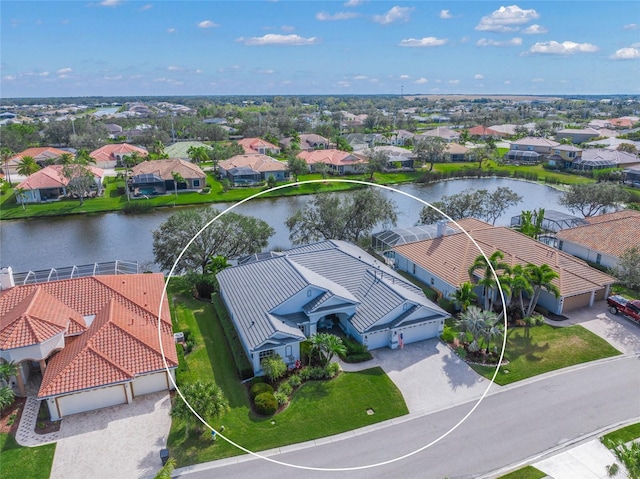 aerial view with a water view