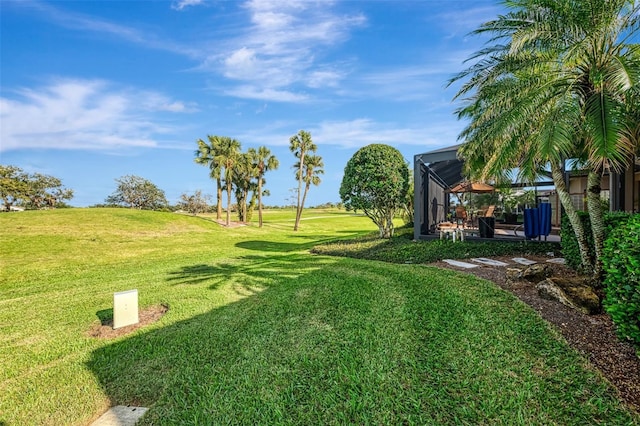 view of yard with a lanai