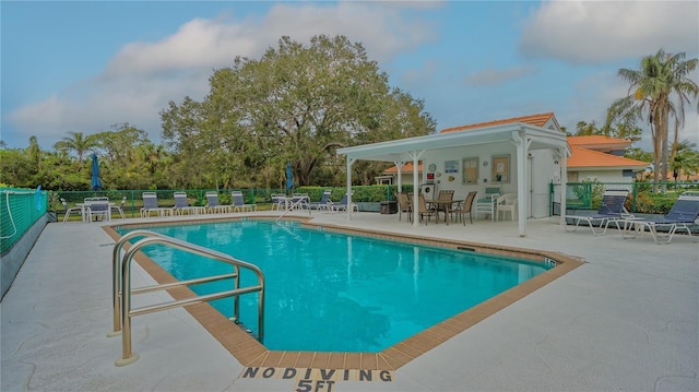 view of swimming pool with a patio