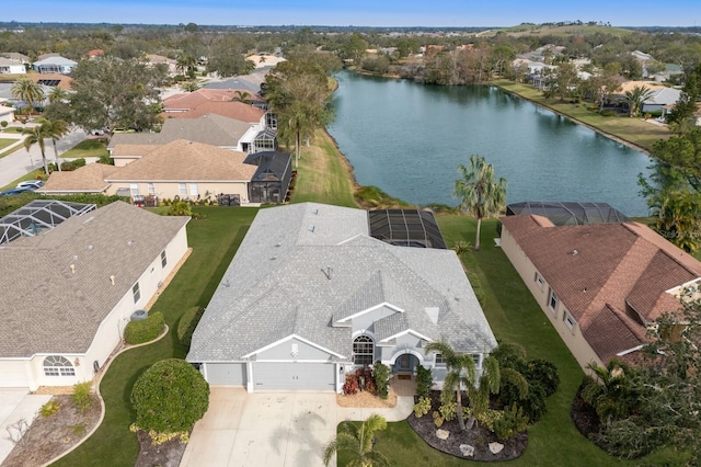 aerial view with a water view