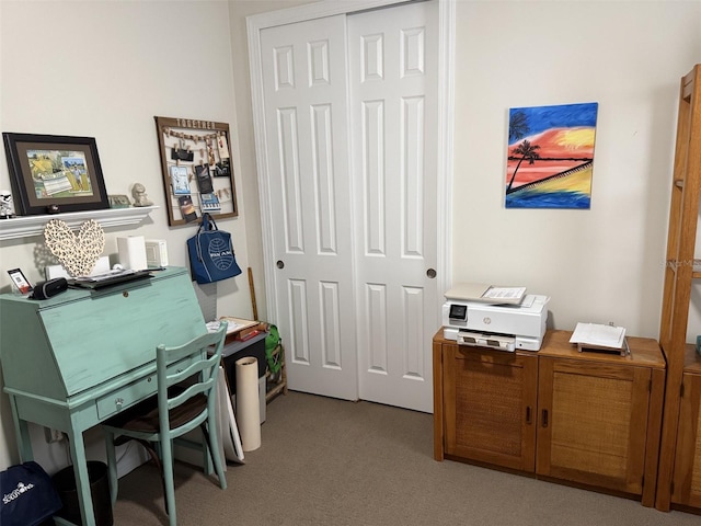 home office with light carpet