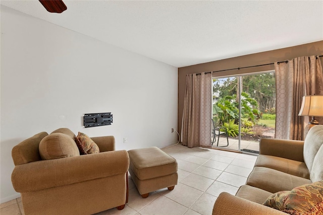 living room with light tile patterned flooring