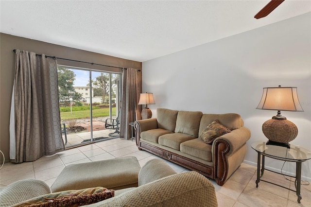 living room featuring light tile patterned flooring