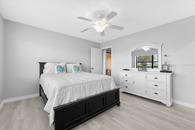 bedroom featuring ceiling fan and light wood-type flooring