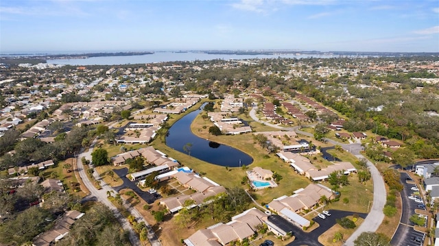 bird's eye view featuring a water view