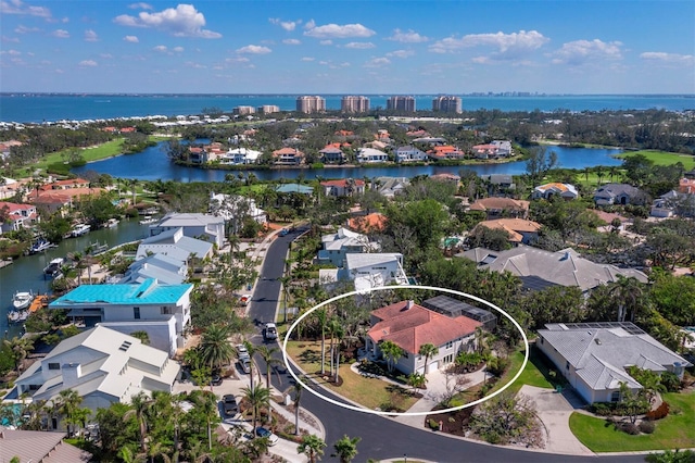 bird's eye view featuring a water view