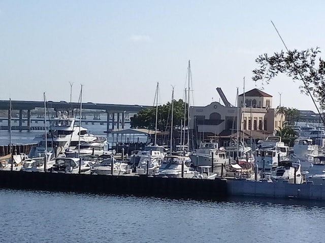 view of dock with a water view