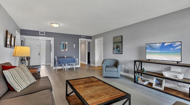 living room with wood-type flooring