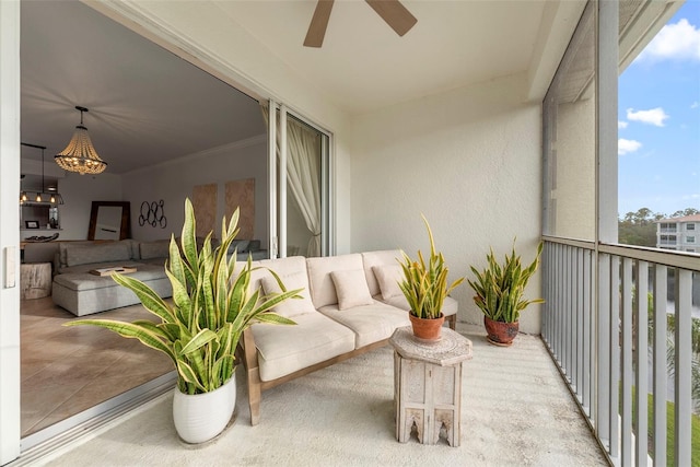 balcony with ceiling fan