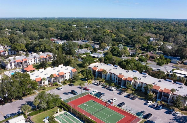 aerial view with a forest view and a residential view