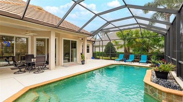 7244 Orchid Island Pl, Bradenton, FL 34202 - outdoor pool featuring a patio area and a ceiling fan