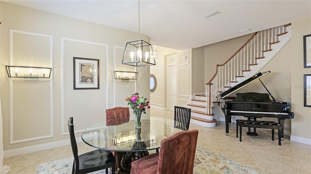 7244 Orchid Island Pl, Bradenton, FL 34202 - tiled dining space featuring stairway and a chandelier