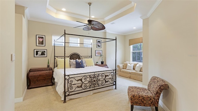 7244 Orchid Island Pl, Bradenton, FL 34202 - bedroom featuring crown molding, a tray ceiling, carpet, and recessed lighting