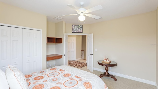 7244 Orchid Island Pl, Bradenton, FL 34202 - bedroom featuring light colored carpet, a closet, and ceiling fan