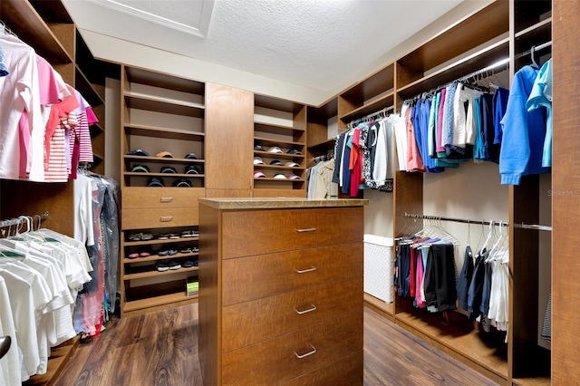 walk in closet featuring dark hardwood / wood-style flooring