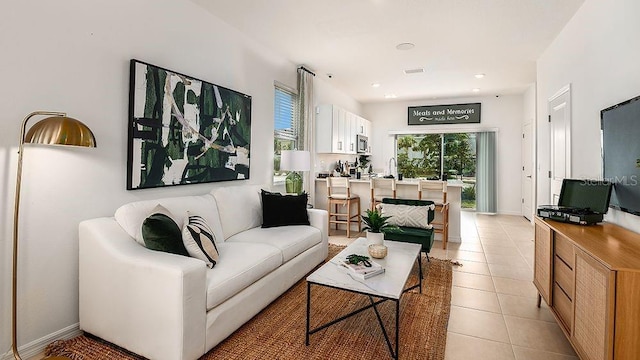 view of tiled living room