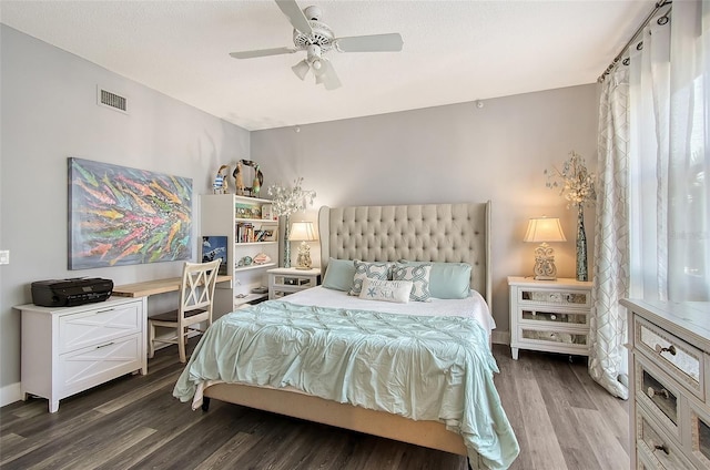 bedroom with ceiling fan and hardwood / wood-style floors