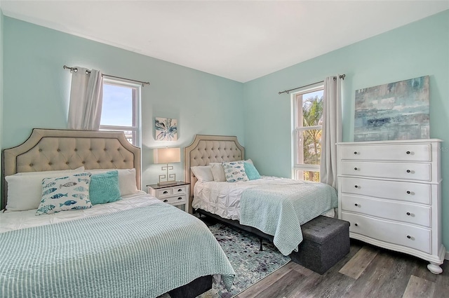 bedroom featuring multiple windows and wood-type flooring