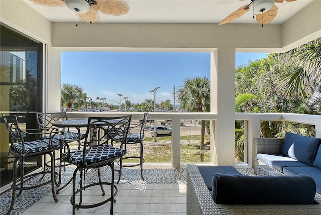 balcony with ceiling fan