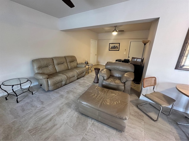 living room with ceiling fan