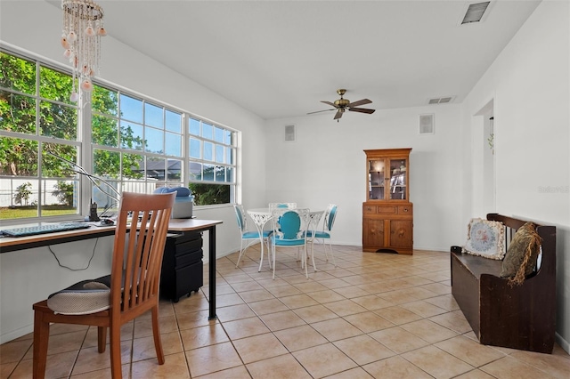 807 62nd St W, Bradenton, FL 34209 - dining room with ceiling fan, light tile patterned flooring, and an office area