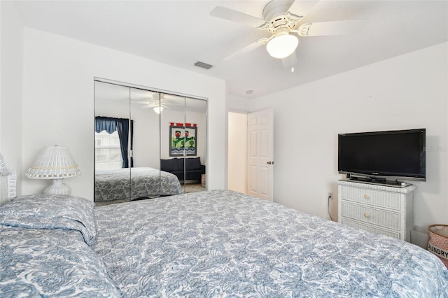 bedroom featuring a closet and ceiling fan