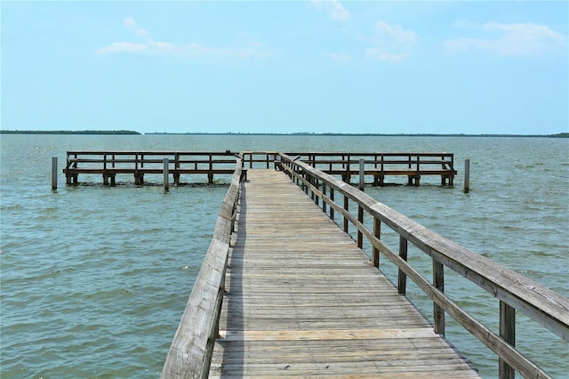 view of dock with a water view